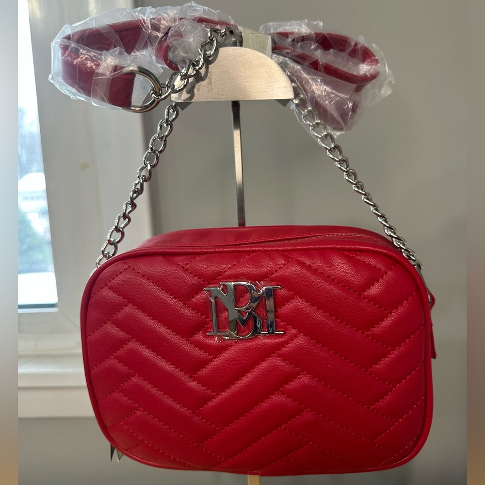 Badgley Mischka Red Quilted Crossbody Bag